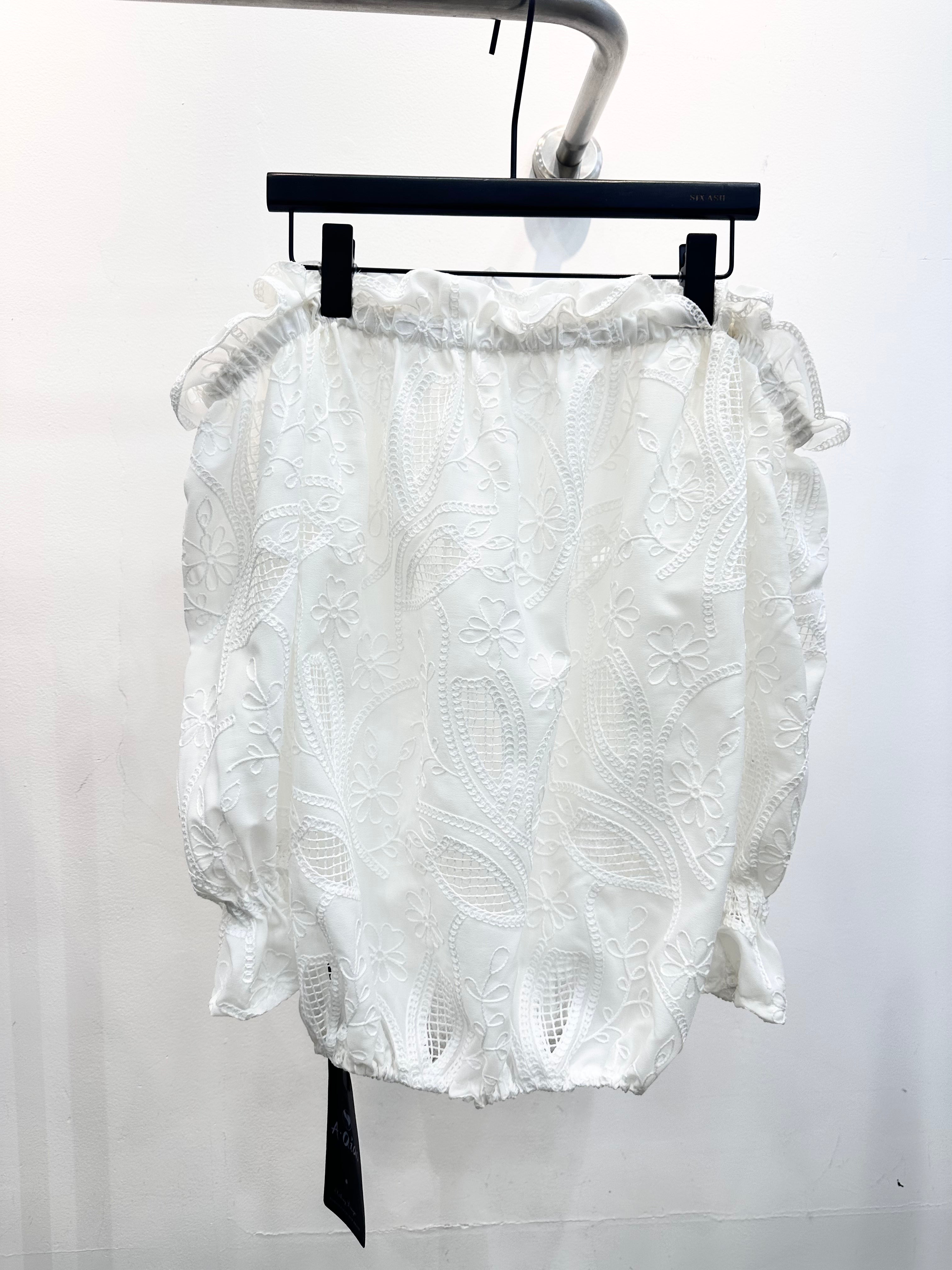 Cutout Embroidery Waist Cinching Shirt