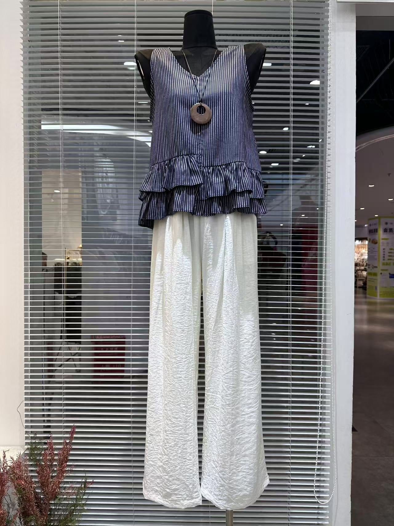 Vintage Striped Top and Linen Long Skirt Set