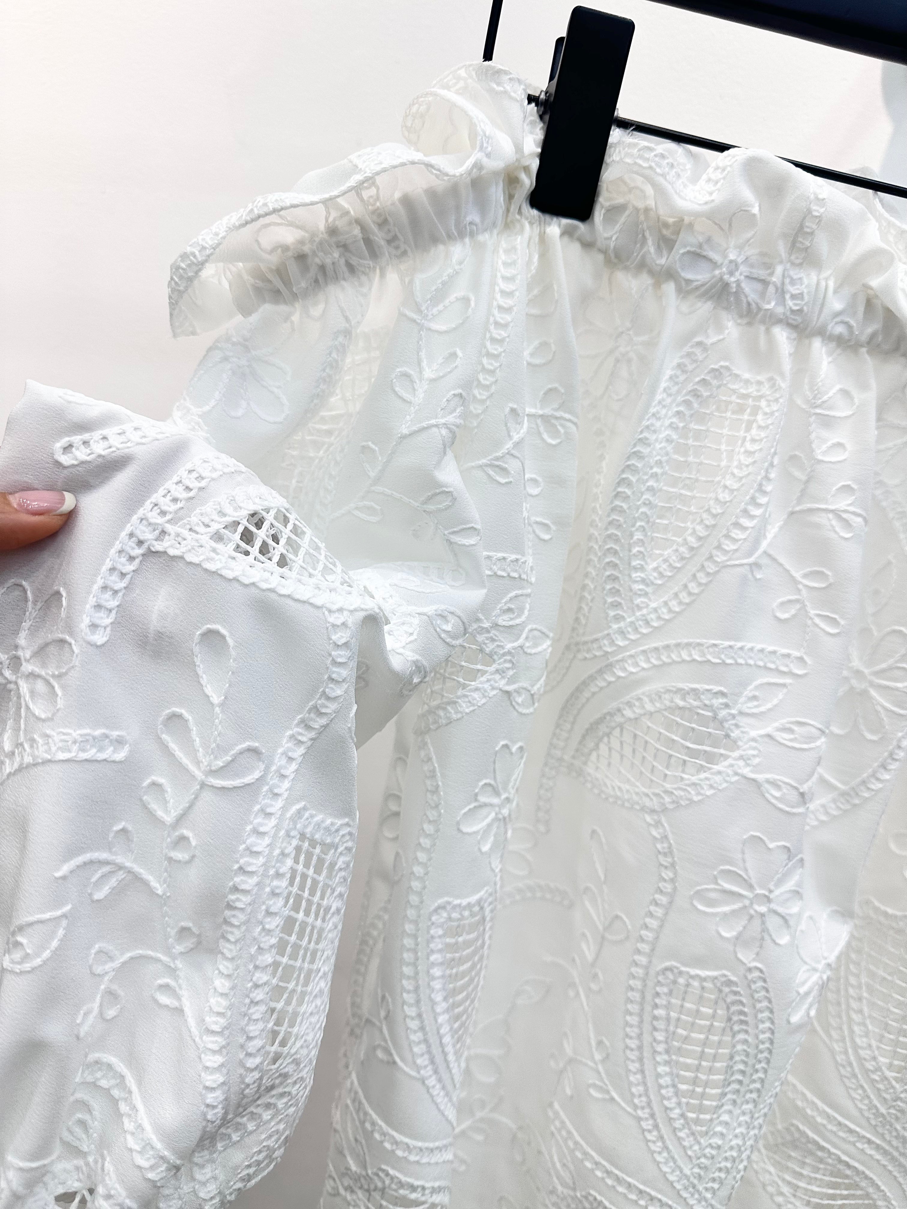 Cutout Embroidery Waist Cinching Shirt