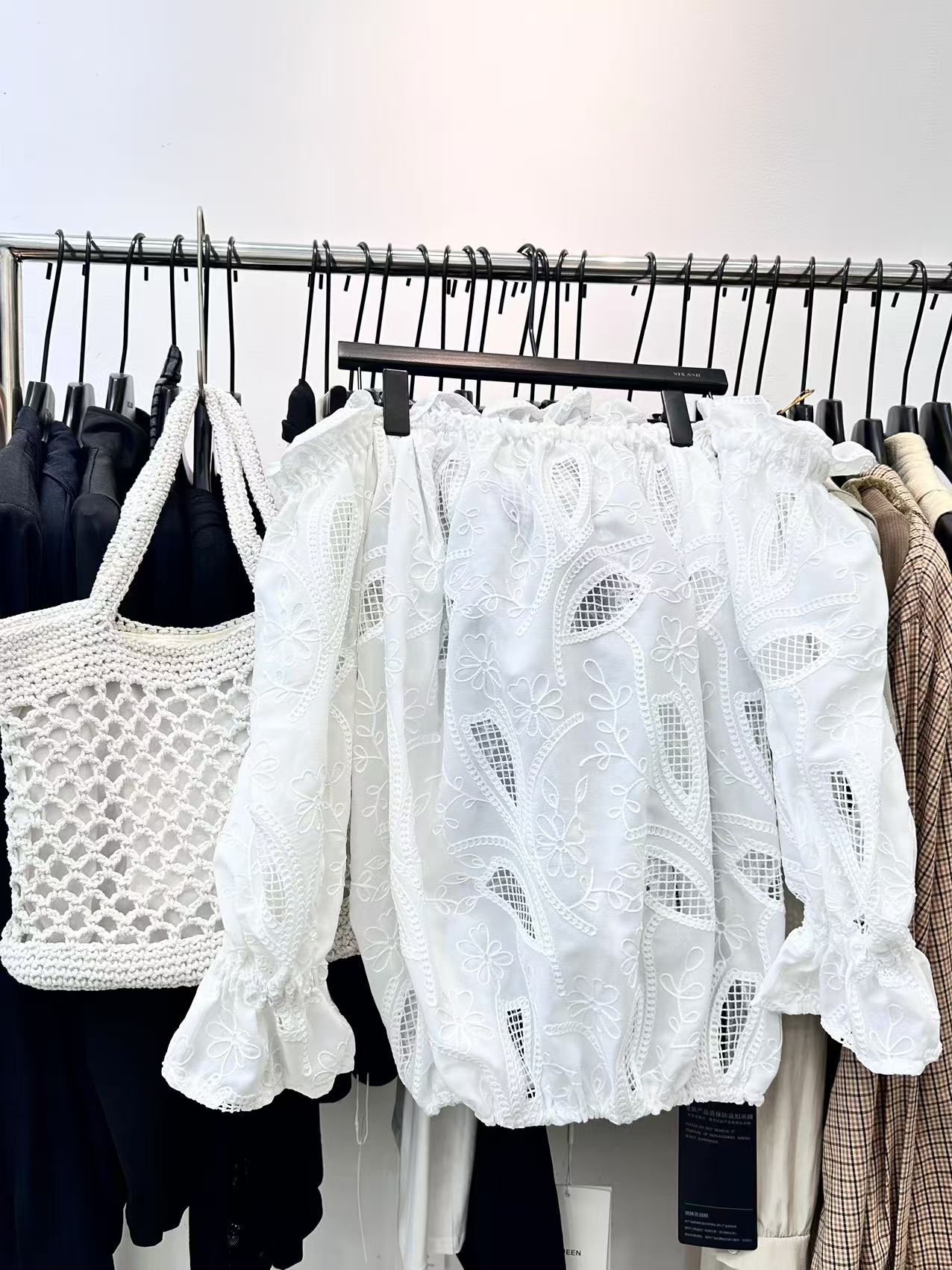 Cutout Embroidery Waist Cinching Shirt
