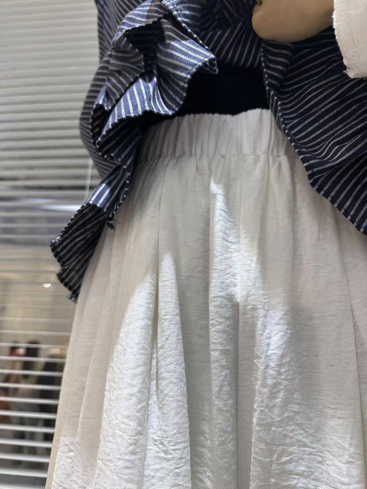 Vintage Striped Top and Linen Long Skirt Set