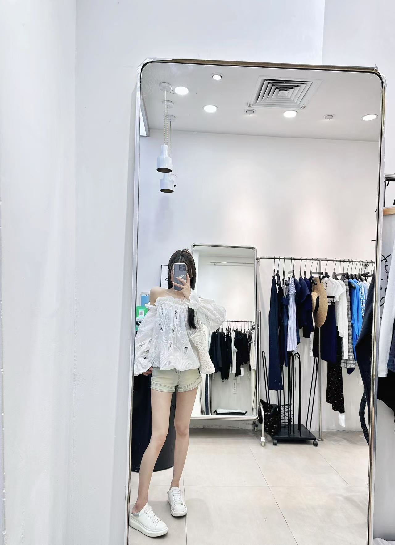 Cutout Embroidery Waist Cinching Shirt