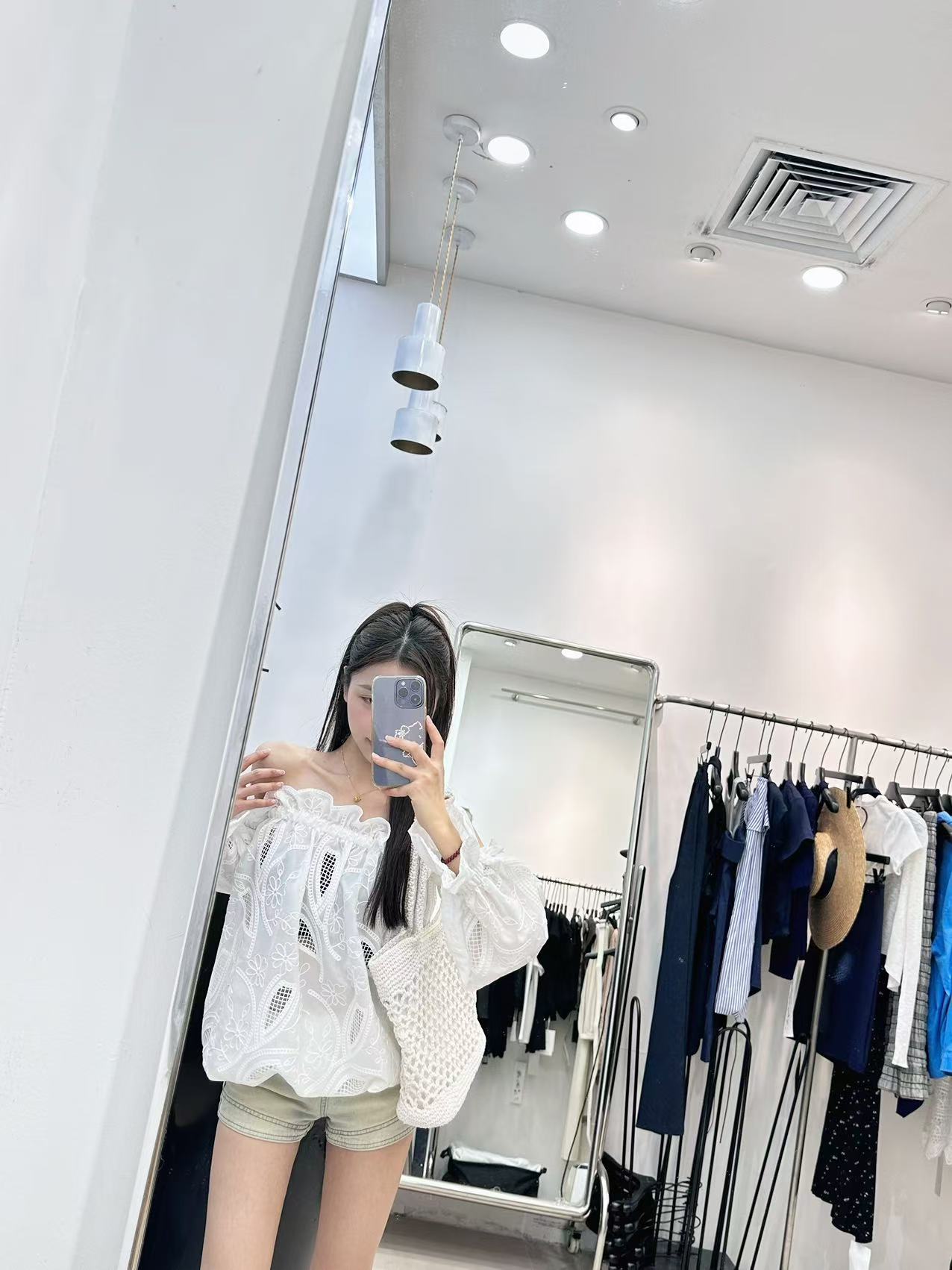 Cutout Embroidery Waist Cinching Shirt